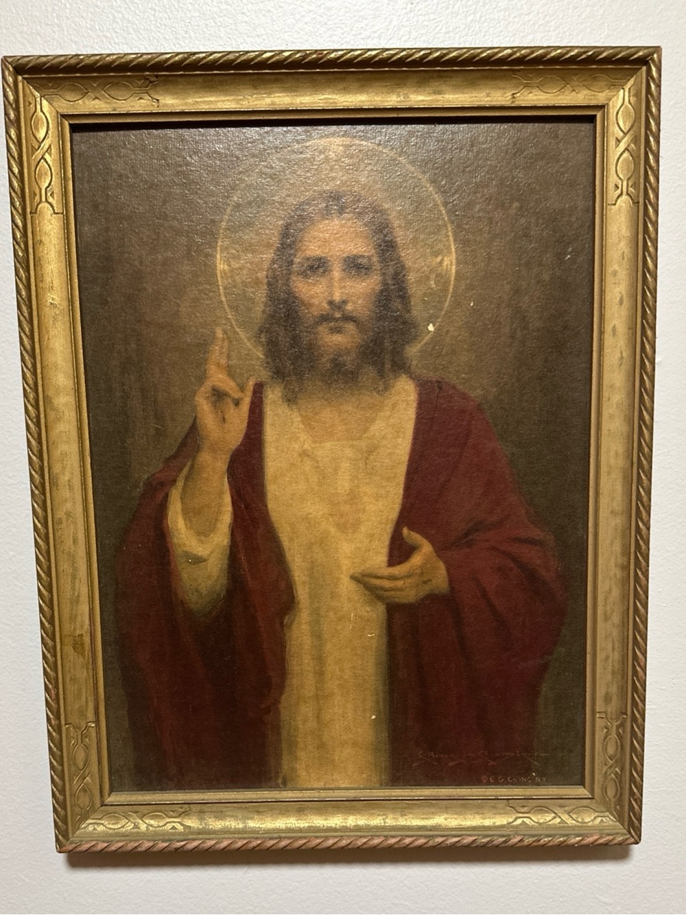 Vintage Gold Framed Print Sacred Heart of Jesus - C Bosseron Chambers 10.5x13.5